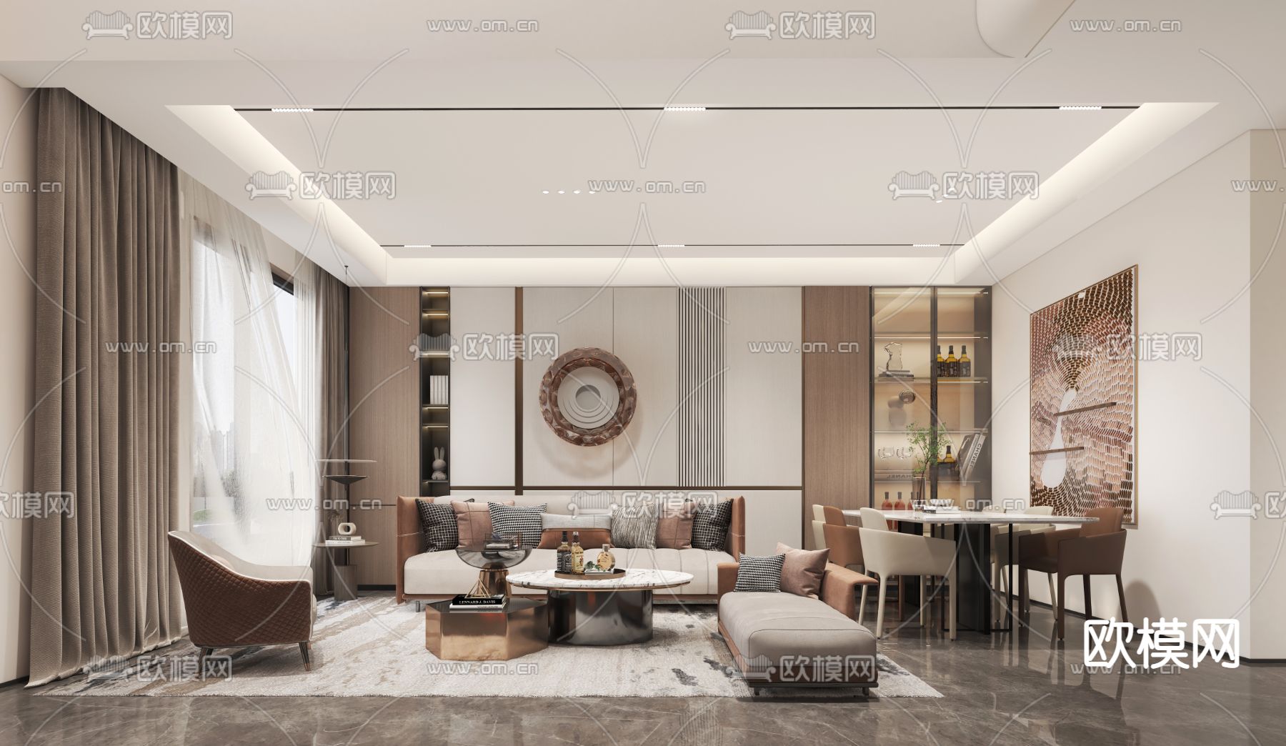 现代轻奢别墅客厅大堂模型下载（渲染图1）