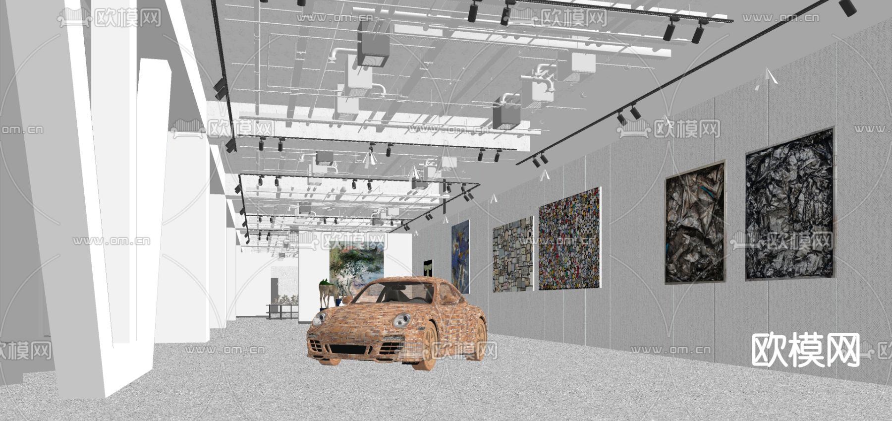 现代画廊展厅su模型