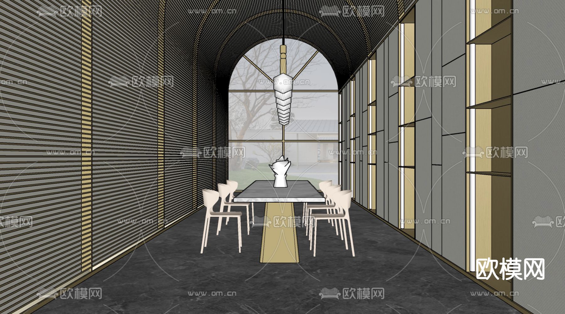 现代别墅书房su模型下载（渲染图2）