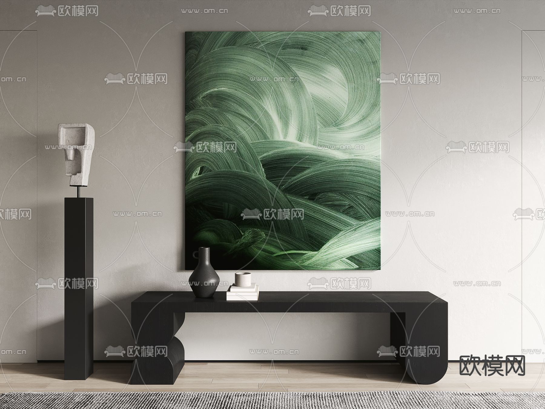 侘寂风装饰抽象挂画su模型下载（渲染图1）