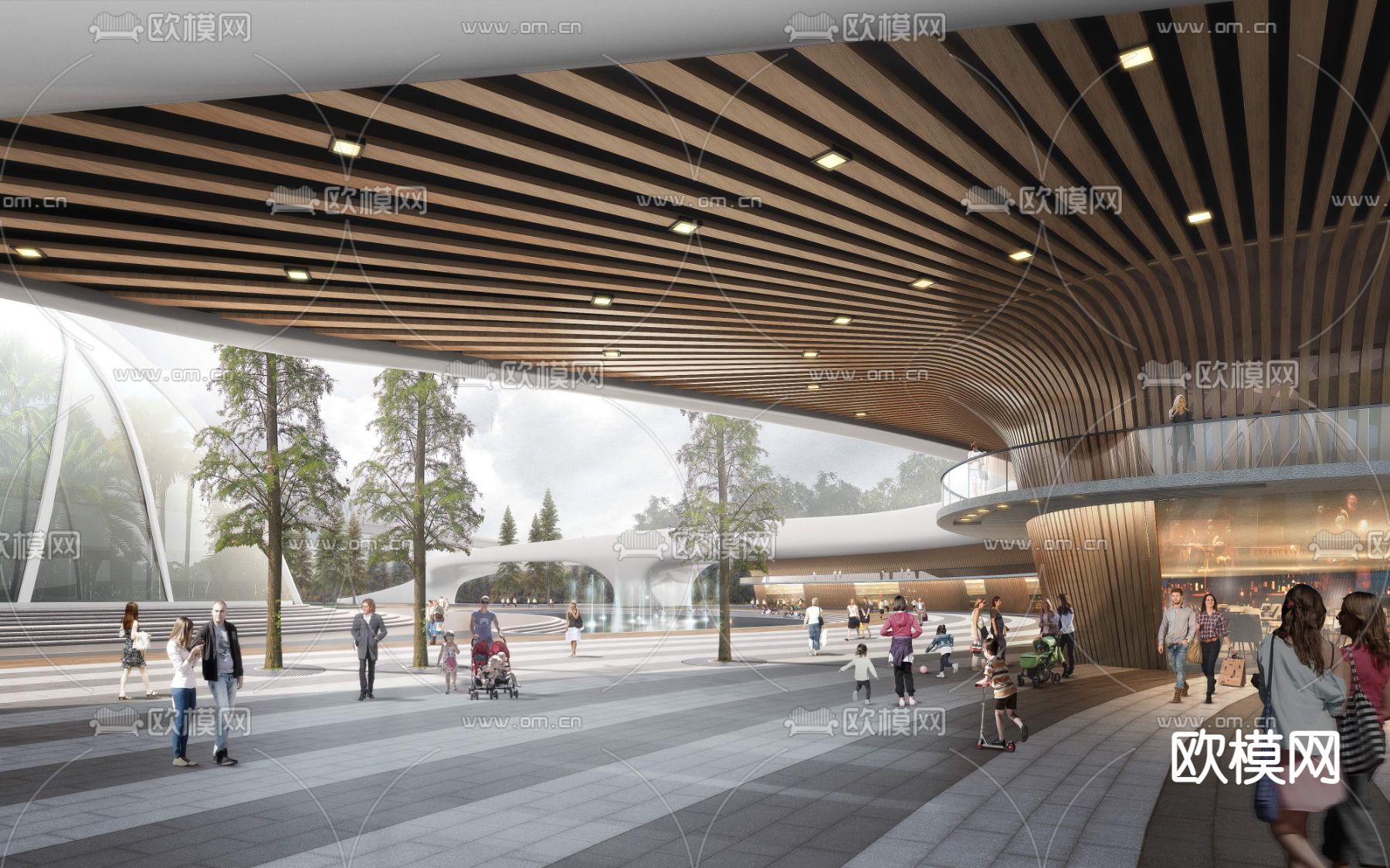 现代商业街景观psd下载