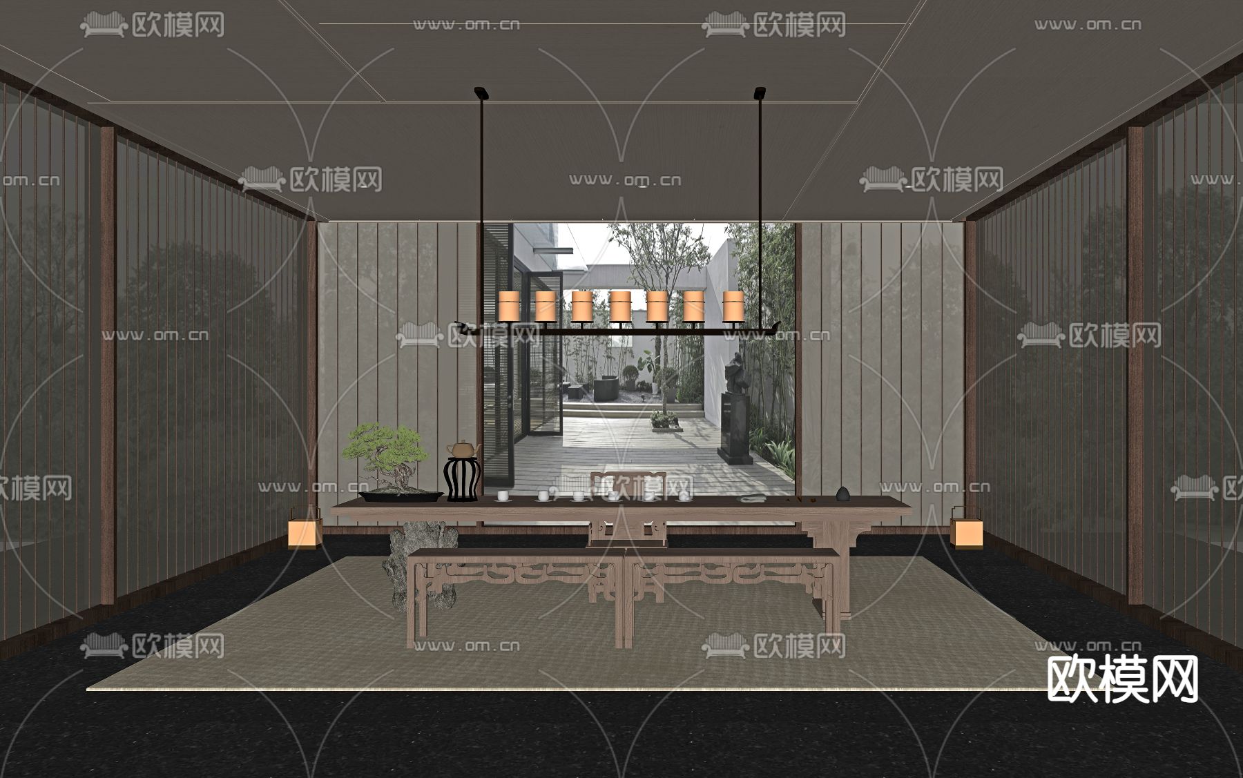 新中式茶室su模型