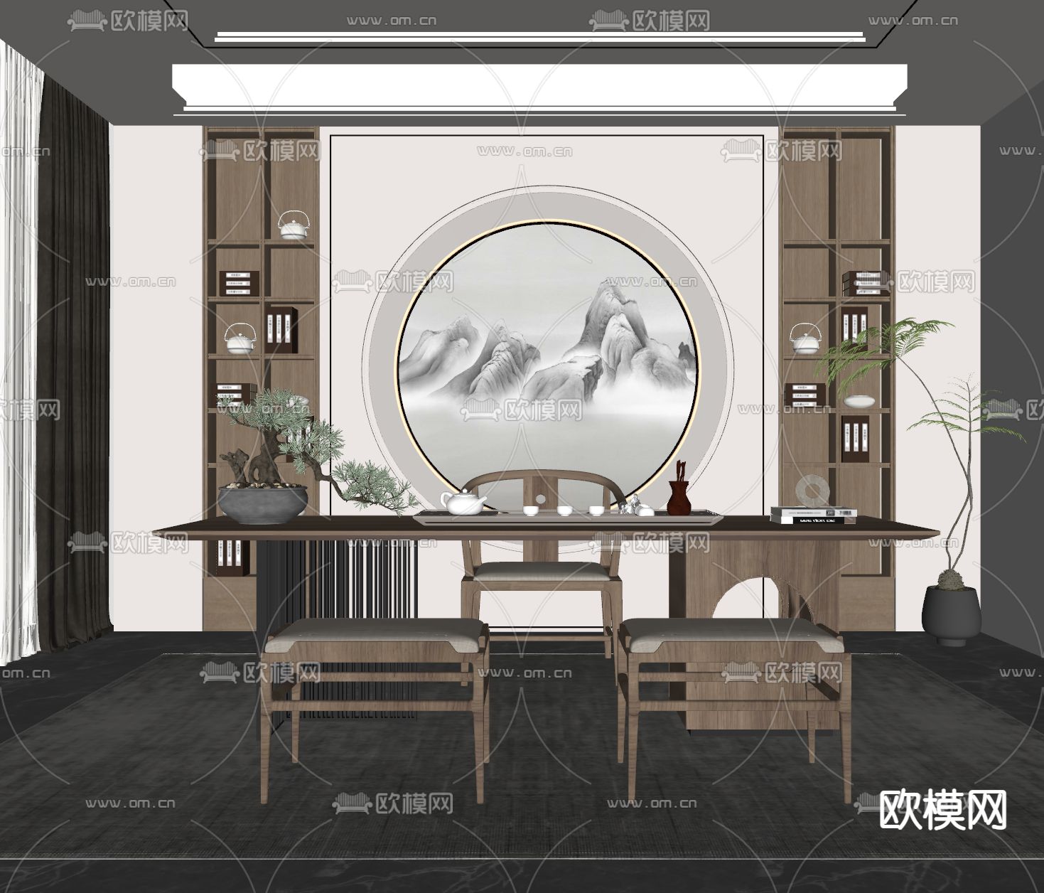 新中式茶室su模型