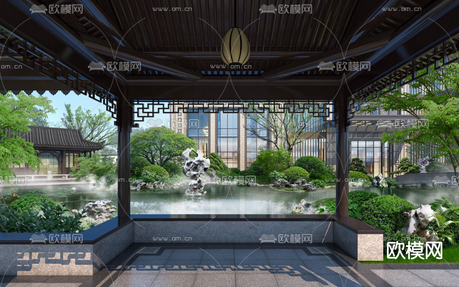 新中式庭院园林景观psd下载_ID12057852_3dmax免费模型-欧模网