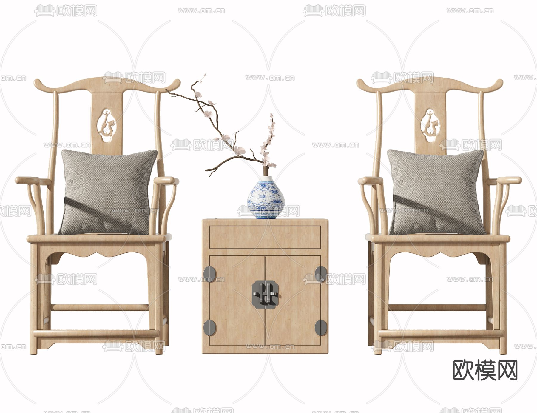 新中式实木休闲桌椅3d模型下载