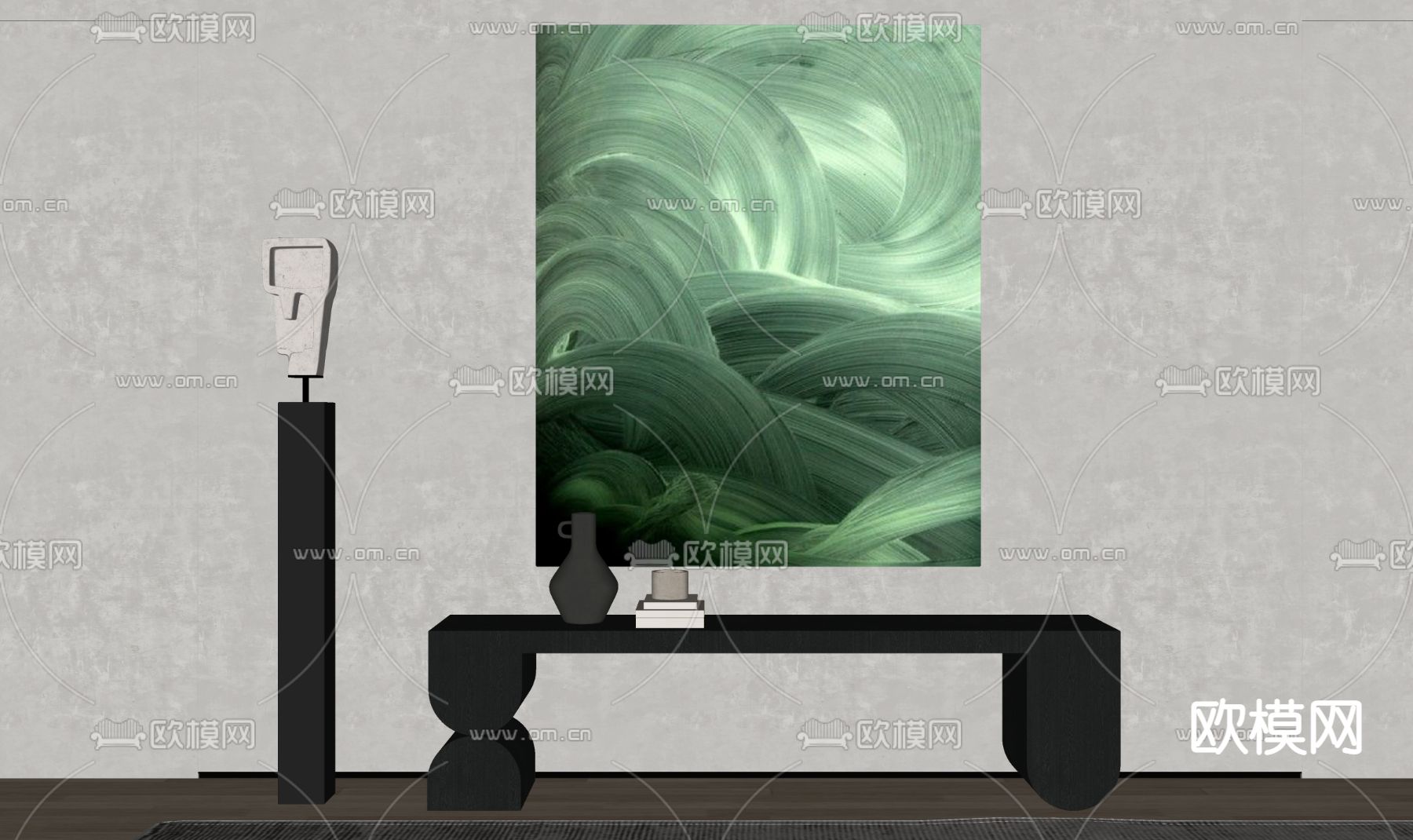 侘寂风装饰抽象挂画su模型下载（渲染图2）