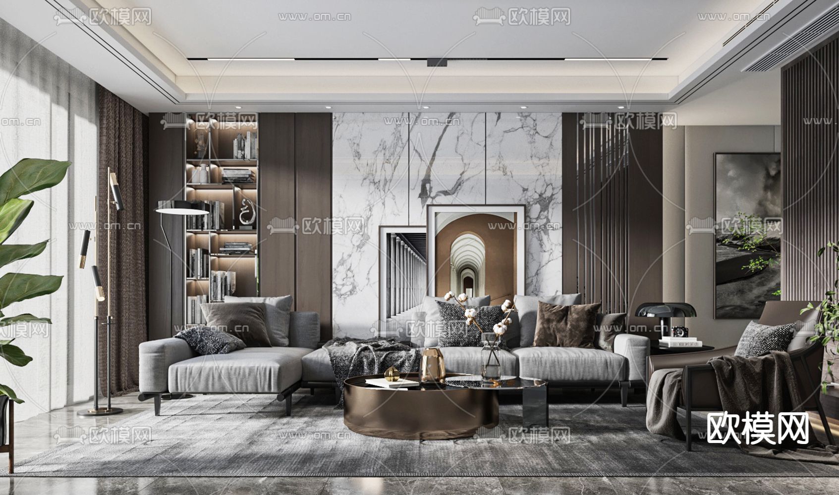 现代高级灰客厅3d模型下载