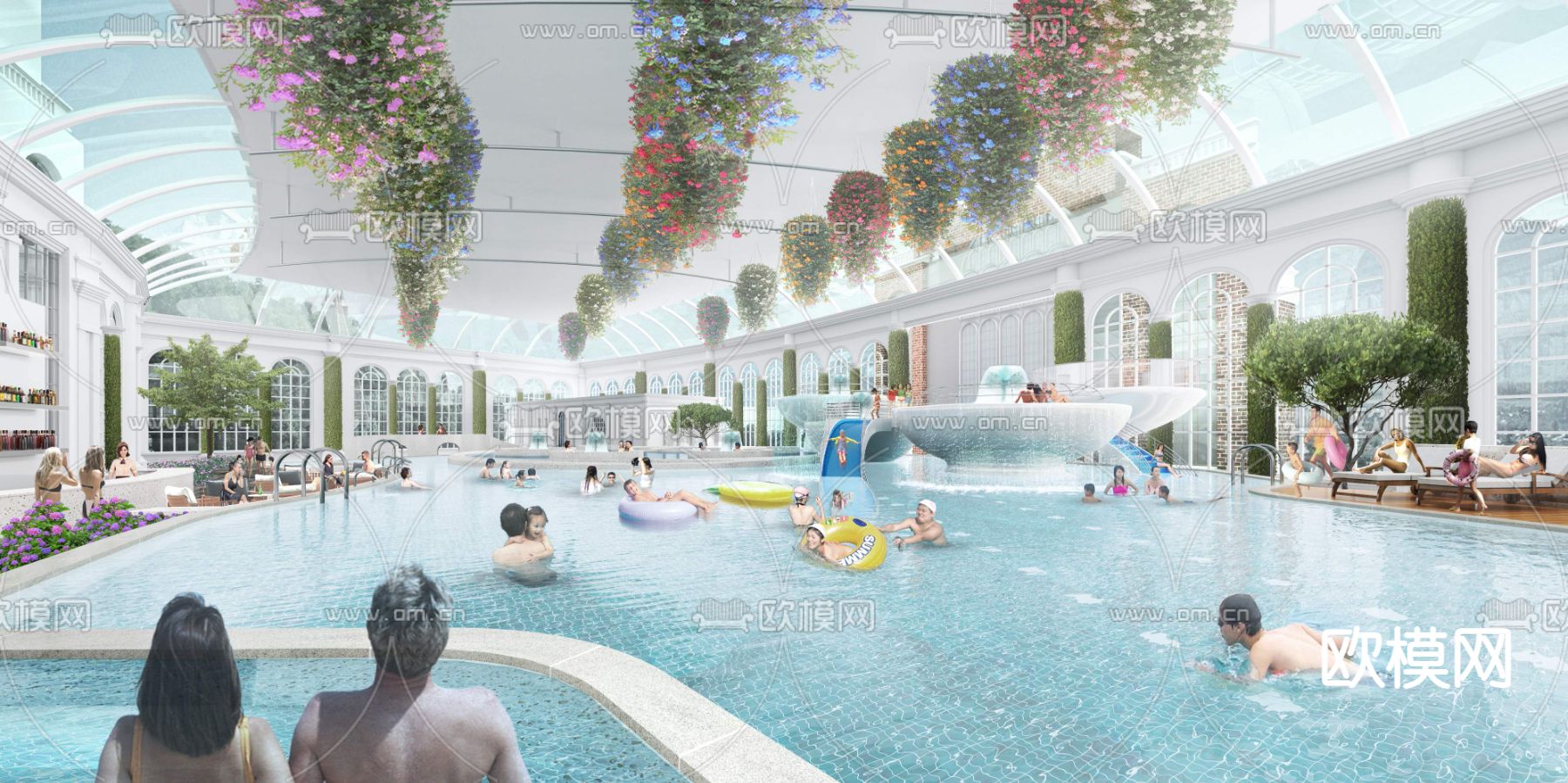 现代亲子游泳池景观psd下载
