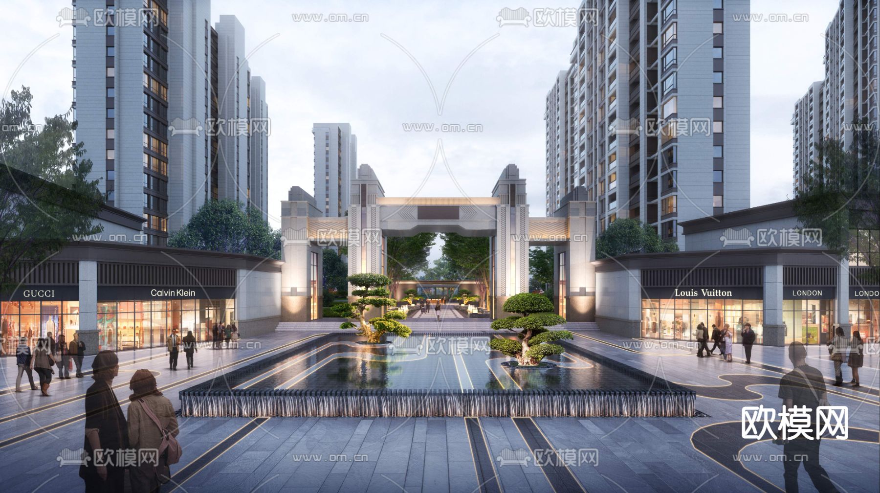 现代商业街公园景观psd下载