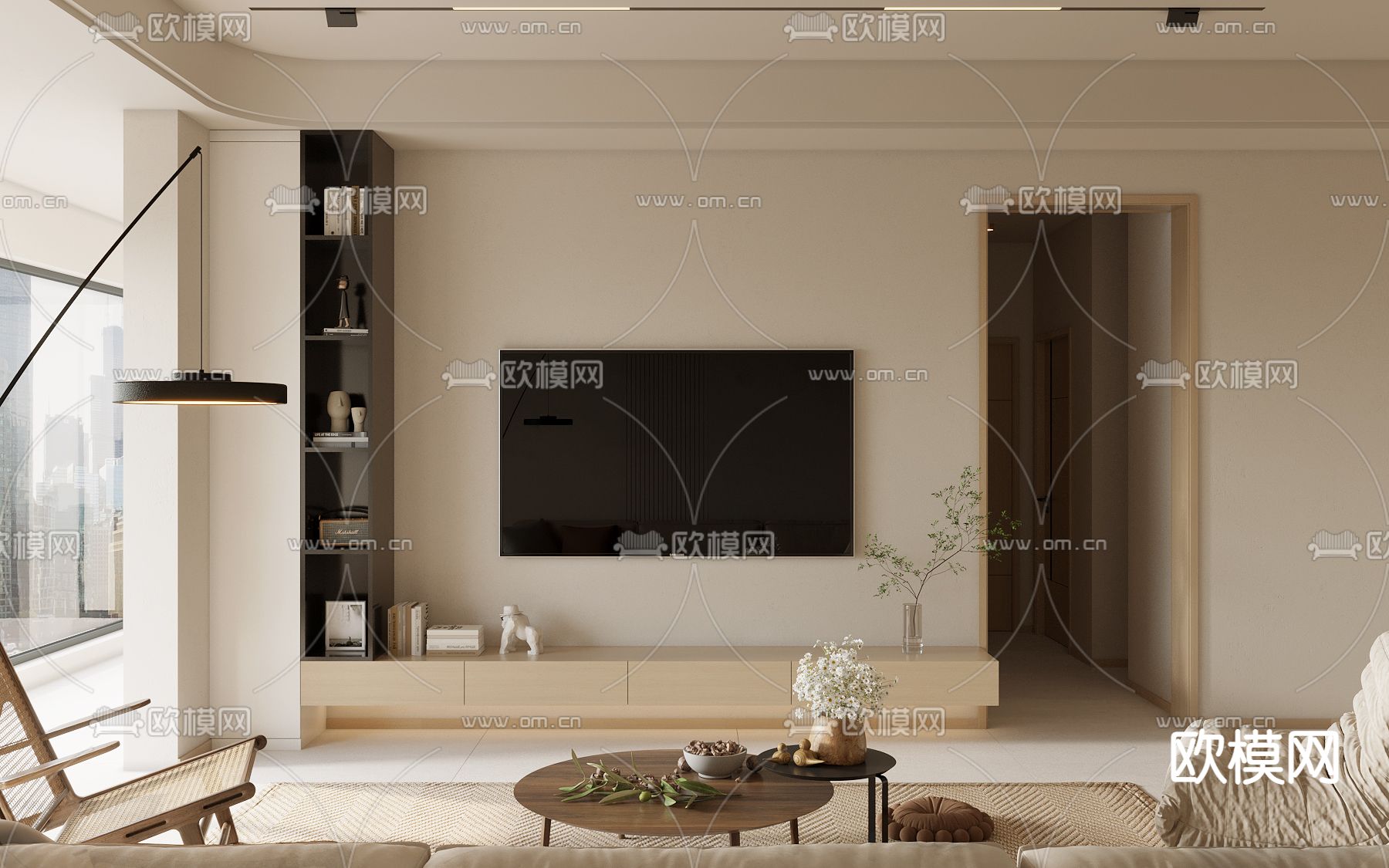 侘寂奶油风客厅3d模型
