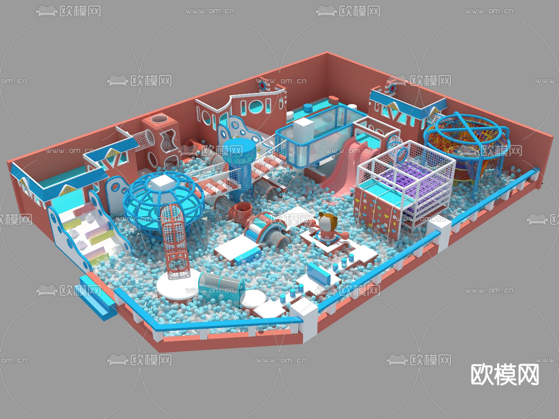现代马卡龙淘气堡儿童乐园游乐设施3d模型下载_ID12057123_3dmax免费模型-欧模网