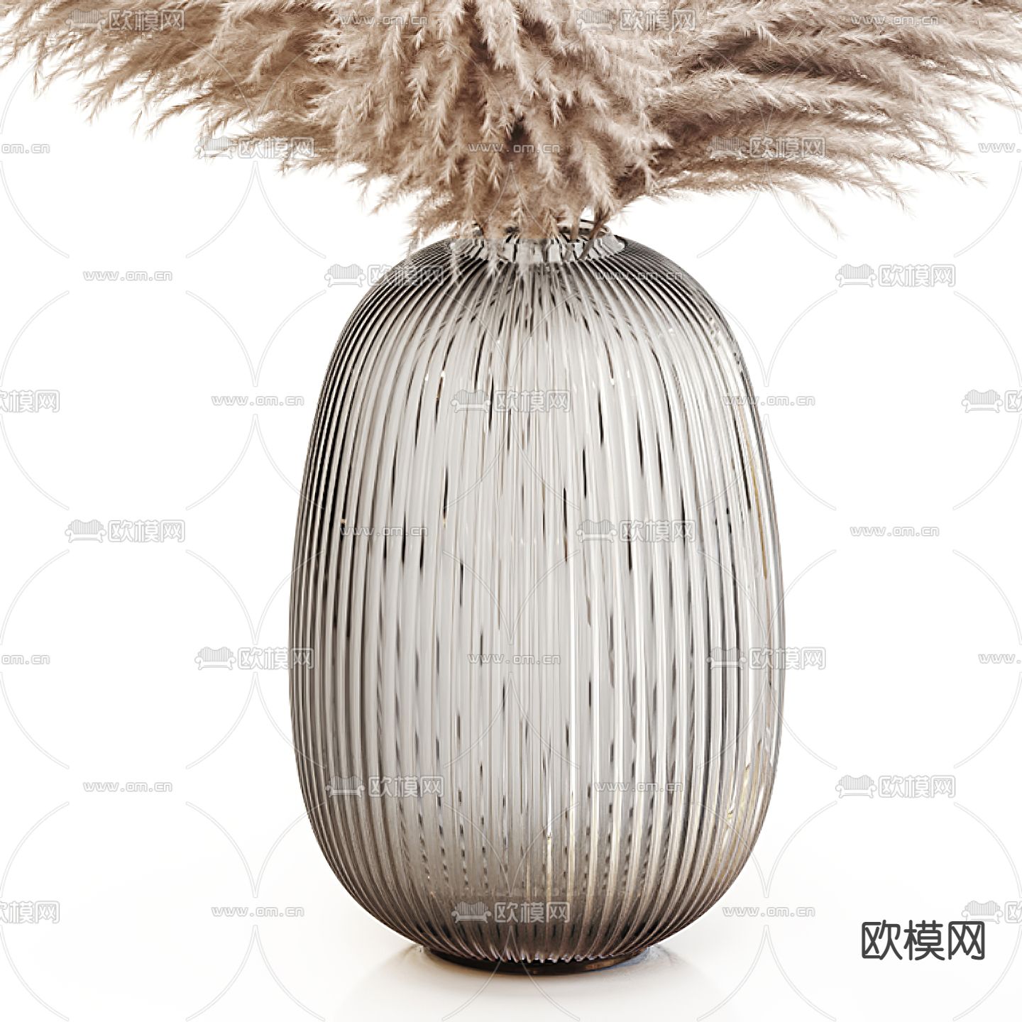 现代侘寂风蒲苇干花花瓶组花艺3d模型下载（渲染图1）