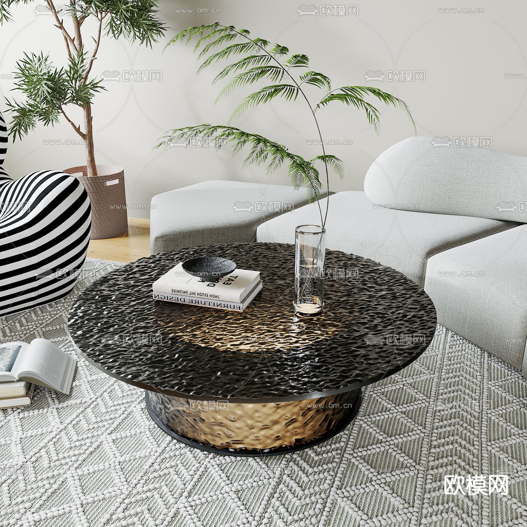 现代水波纹金属茶几3d模型下载_ID12058418_3dmax免费模型-欧模网