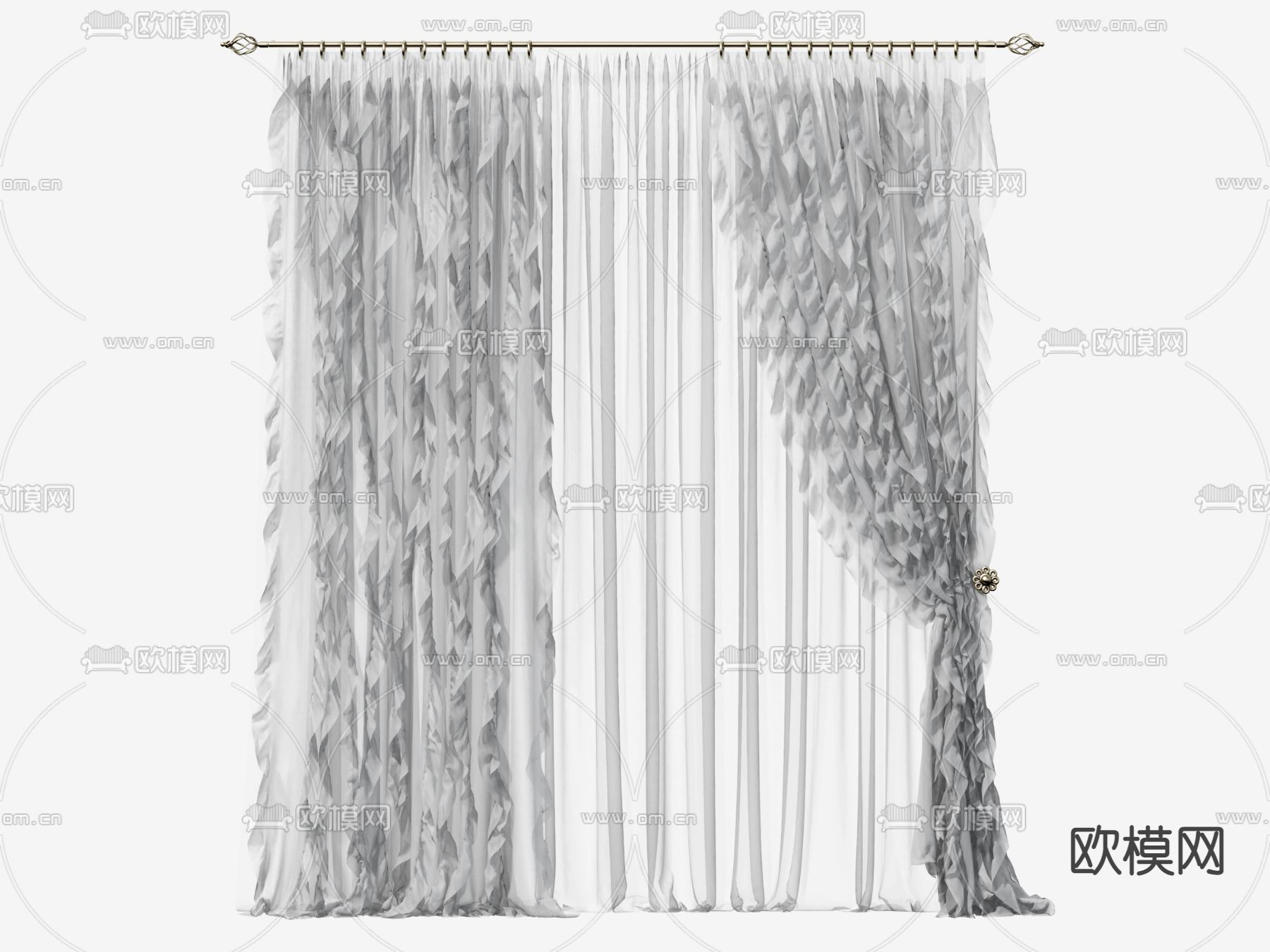 法式波浪蕾丝窗帘纱帘3d模型下载