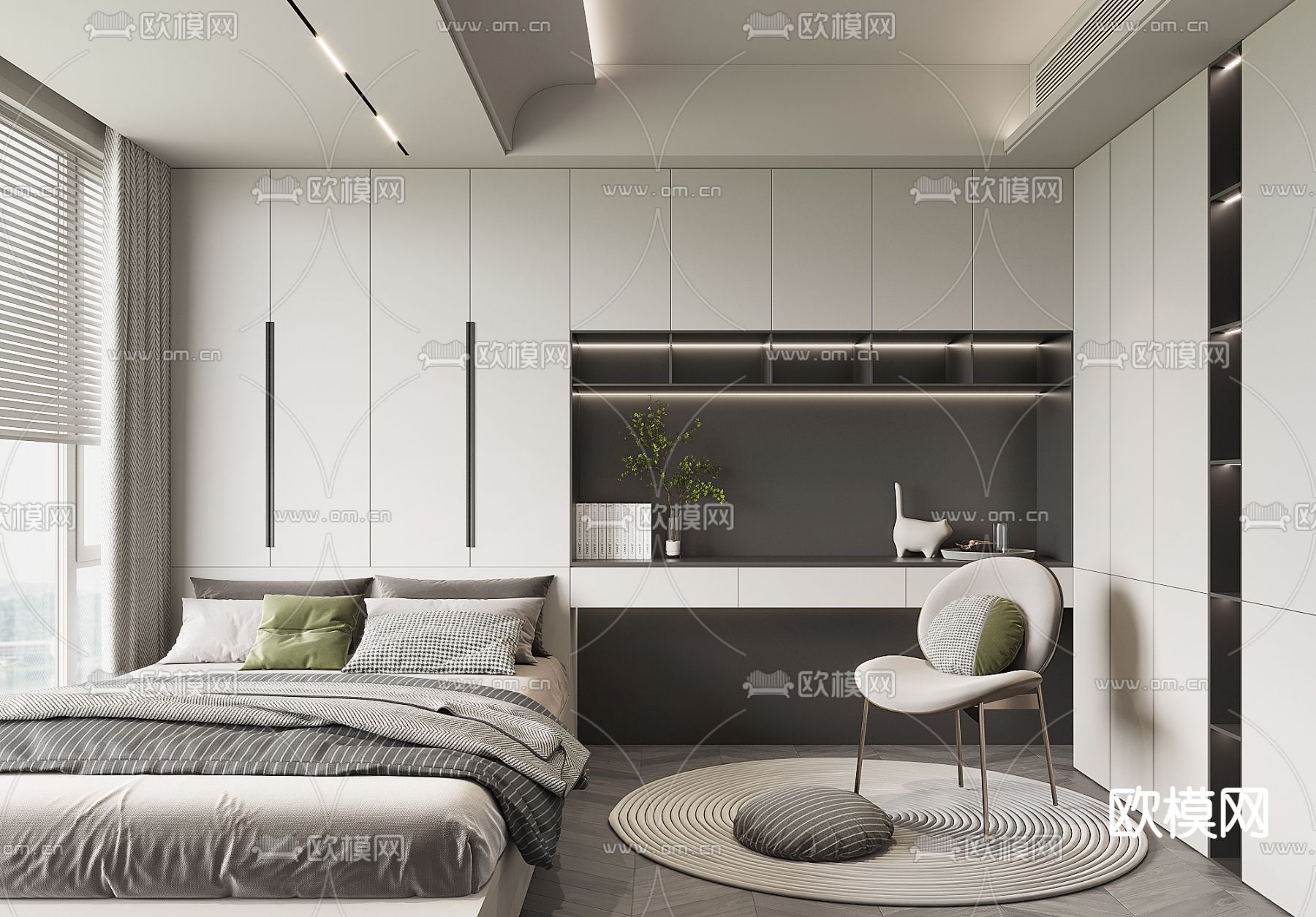 现代榻榻米卧室3d模型下载