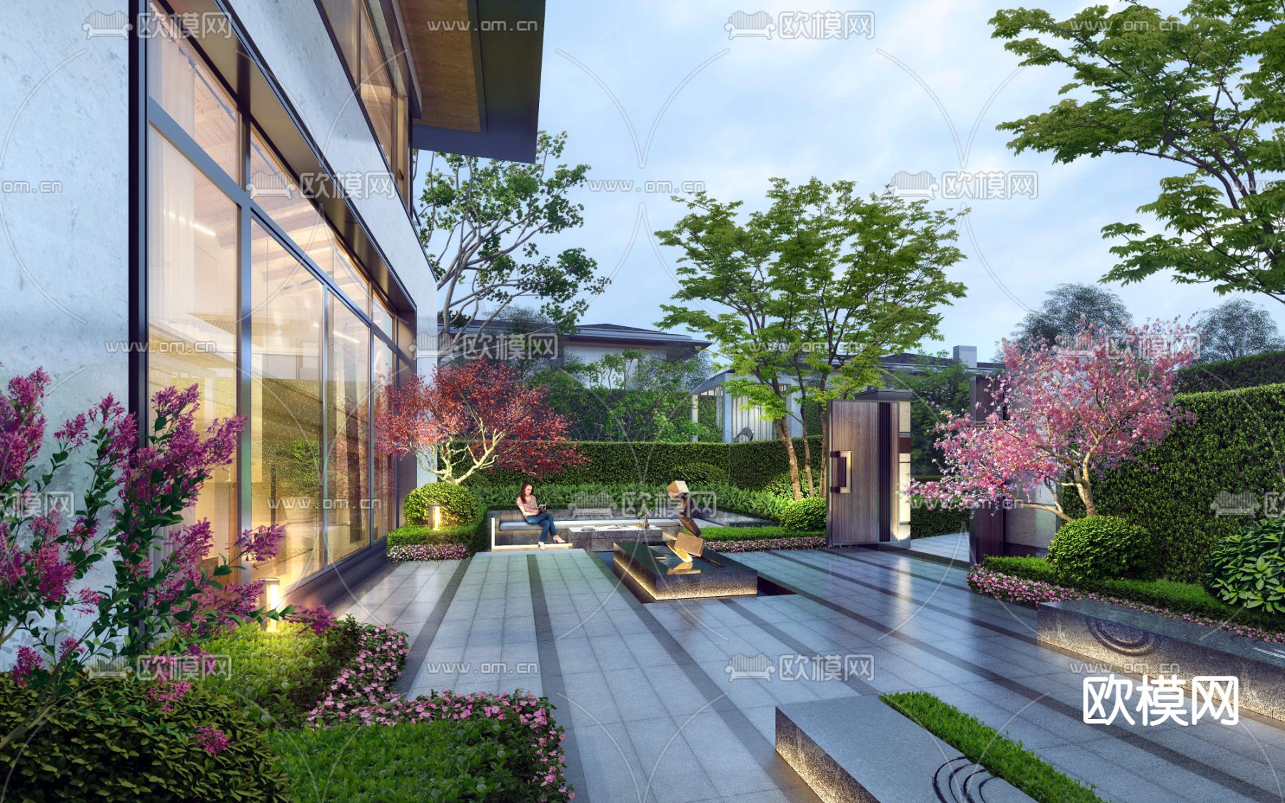现代住宅楼庭院园林景观psd下载_ID12058040_3dmax免费模型-欧模网