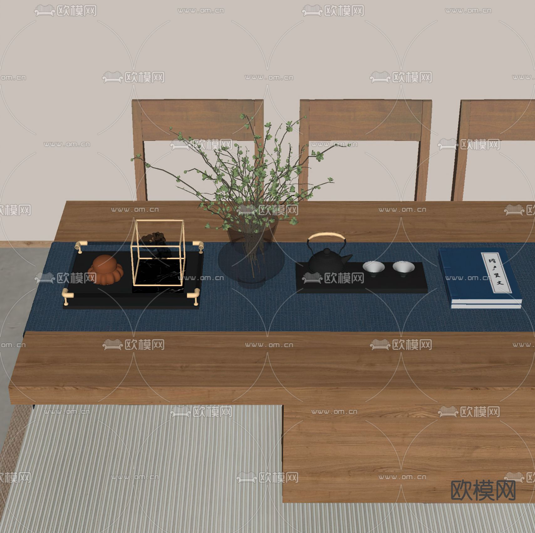 新中式茶具摆件su模型下载（渲染图2）