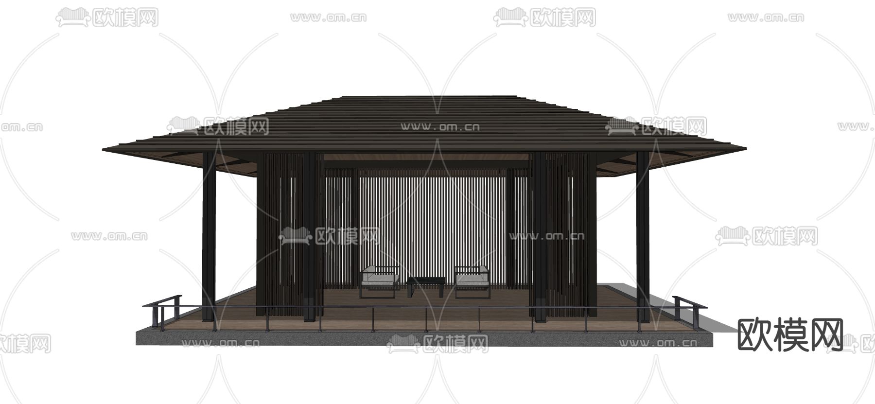 新中式景观亭廊架su模型下载_ID12052946_sketchup模型下载-欧模网