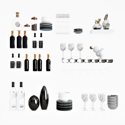  现代酒具酒杯玻璃瓶su模型 