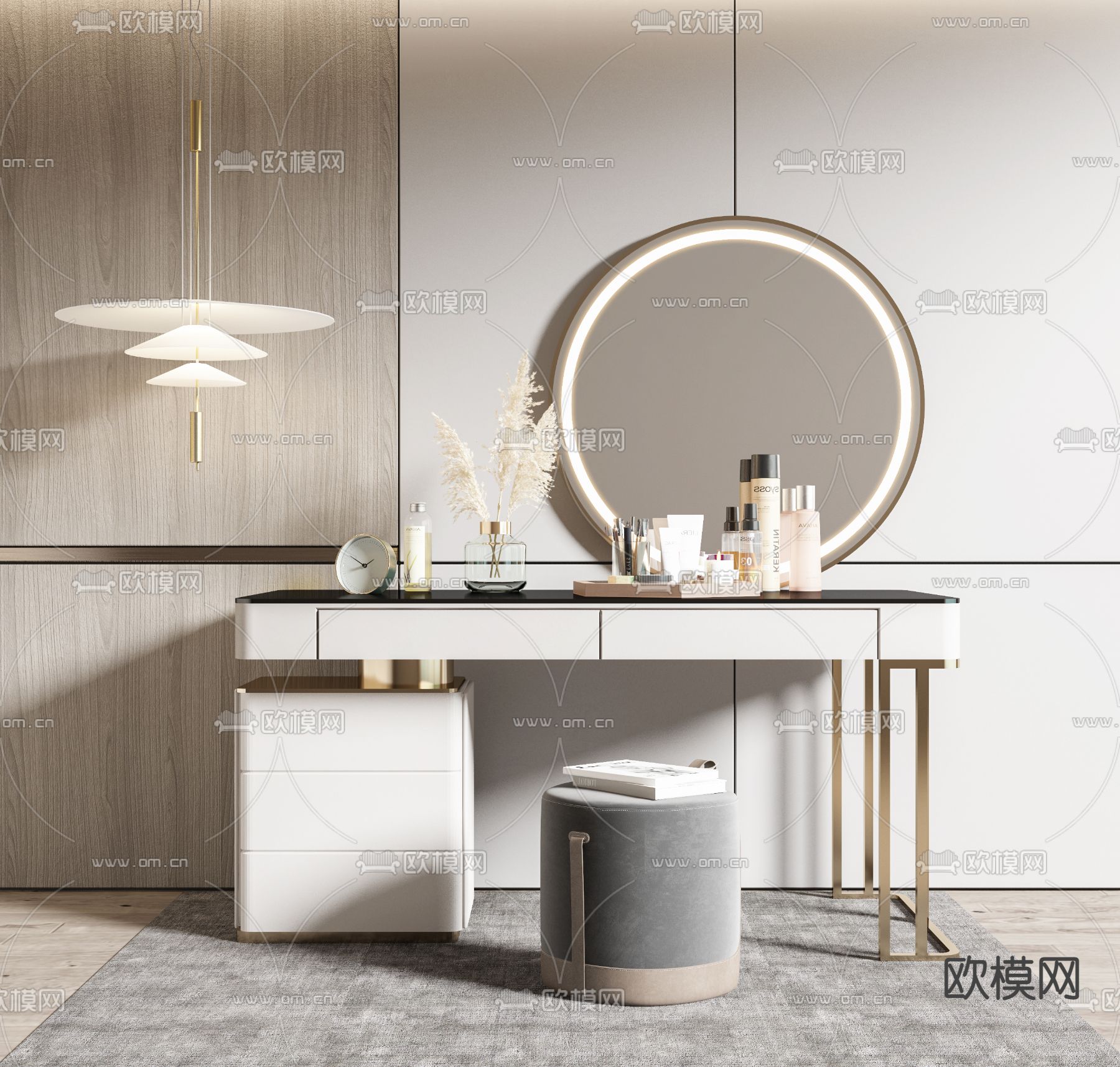 现代轻奢梳妆台3d模型下载