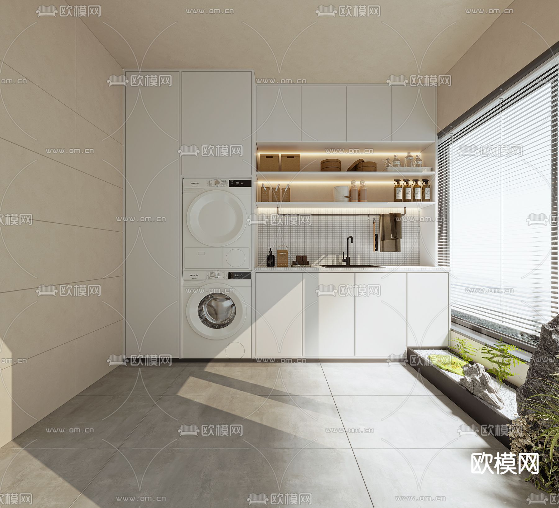 现代洗衣机柜su模型下载（渲染图1）