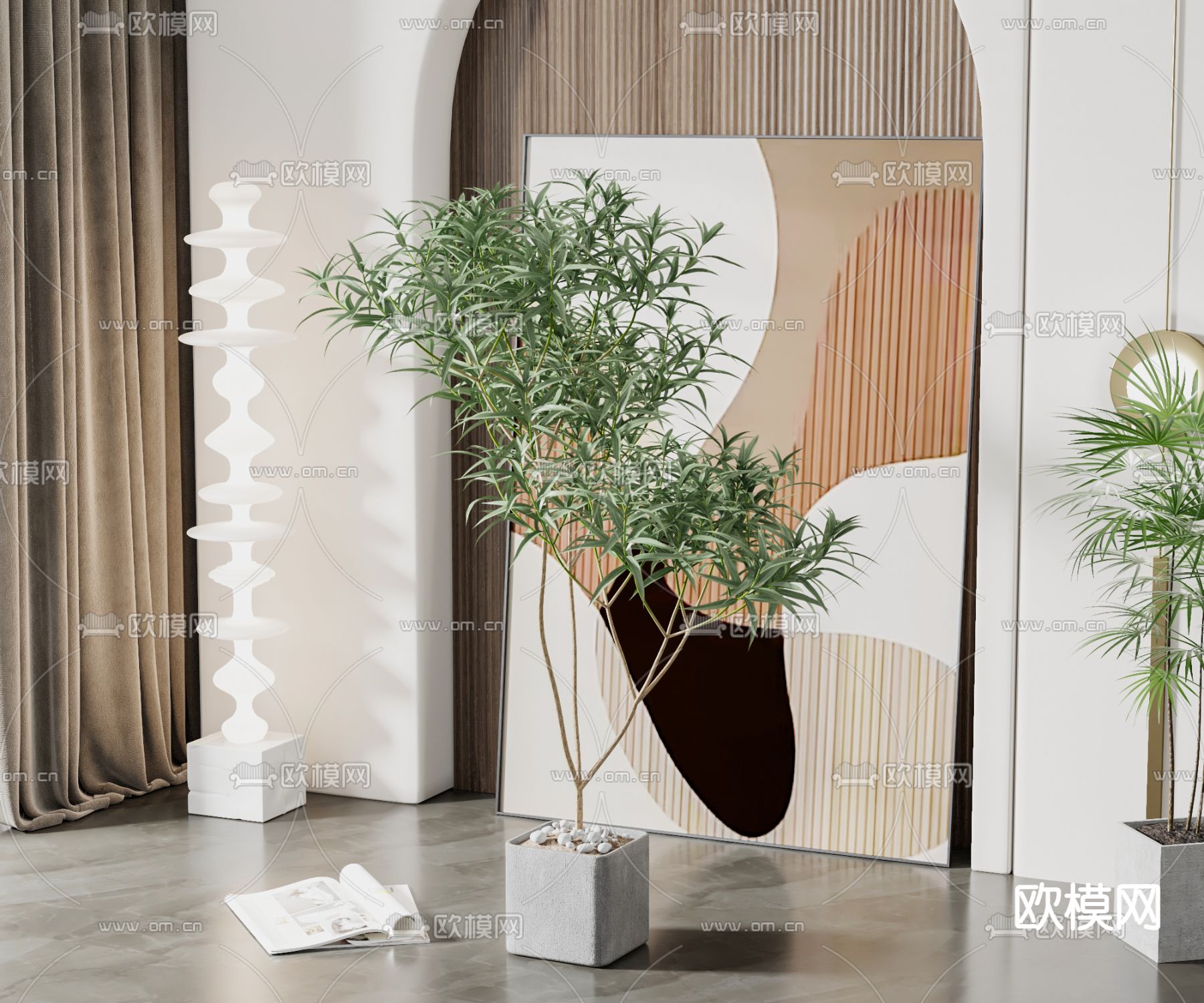 现代绿植盆栽3d模型下载_ID12060349_3dmax免费模型-欧模网