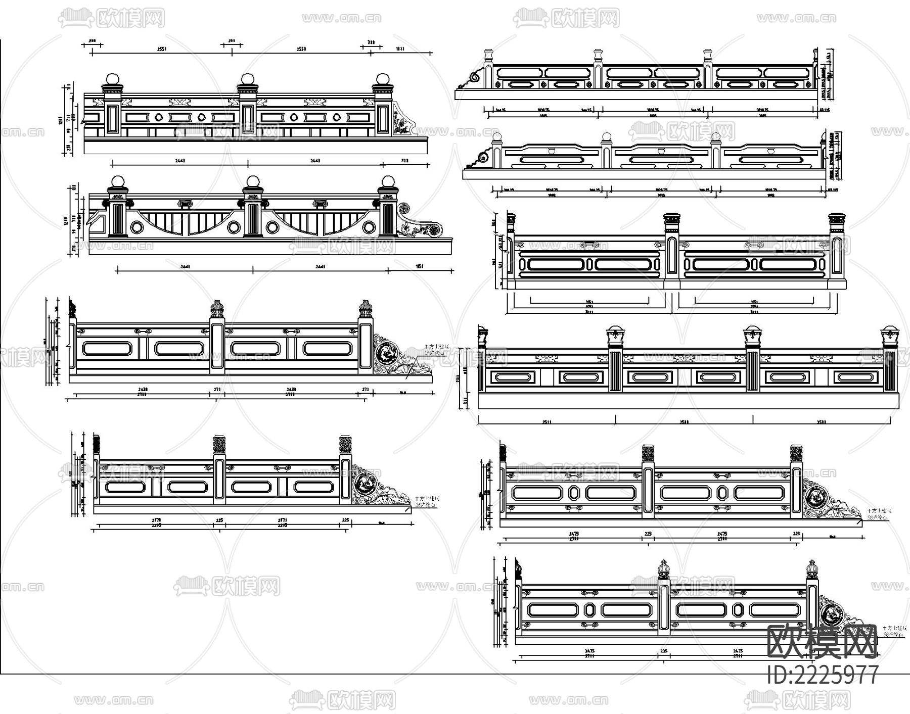 石材护栏cad图库下载（渲染图2）