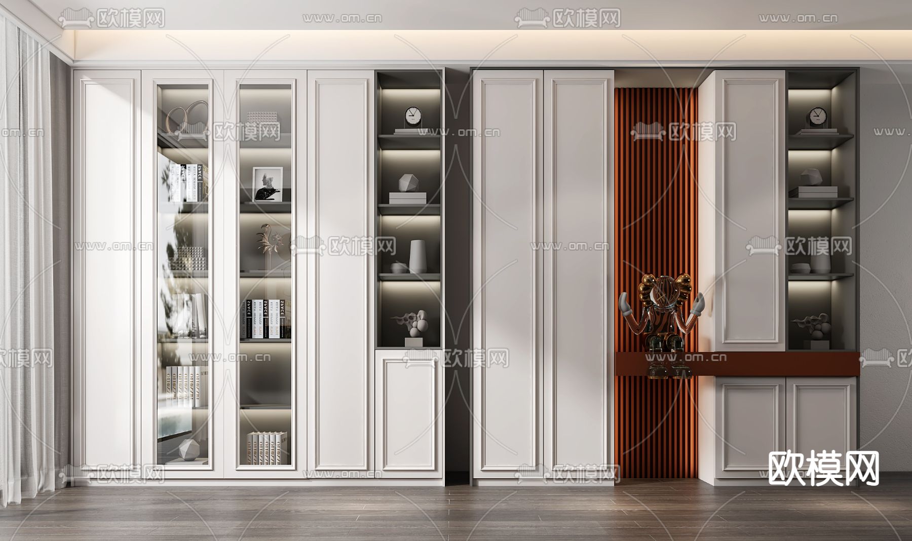 现代奶油白烤漆书柜装饰柜3d模型下载