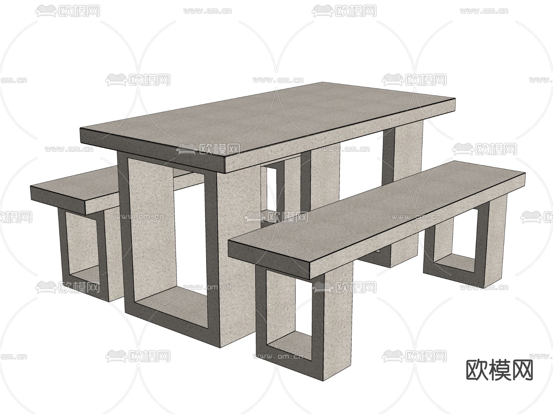 现代户外石桌椅su模型