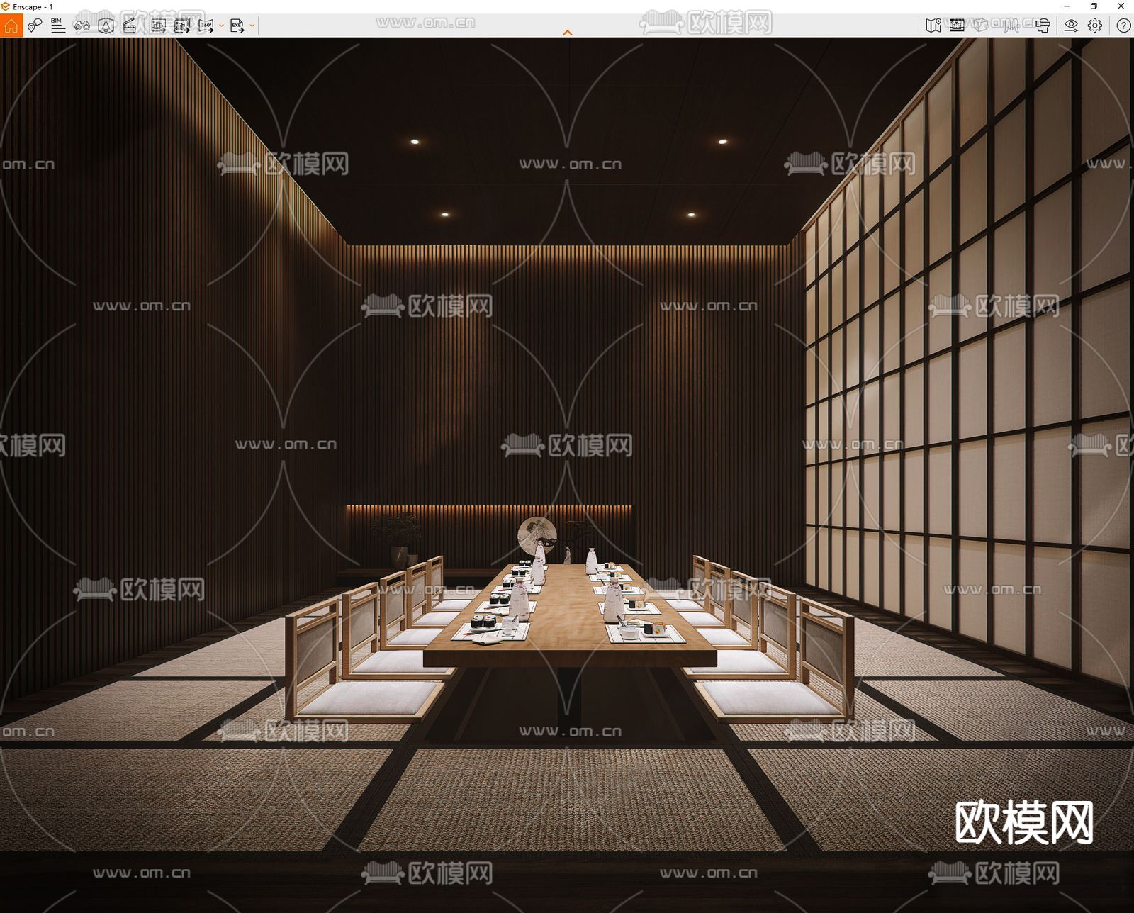 日式日料店榻榻米包房su模型下载_ID12054053_sketchup模型下载-欧模网