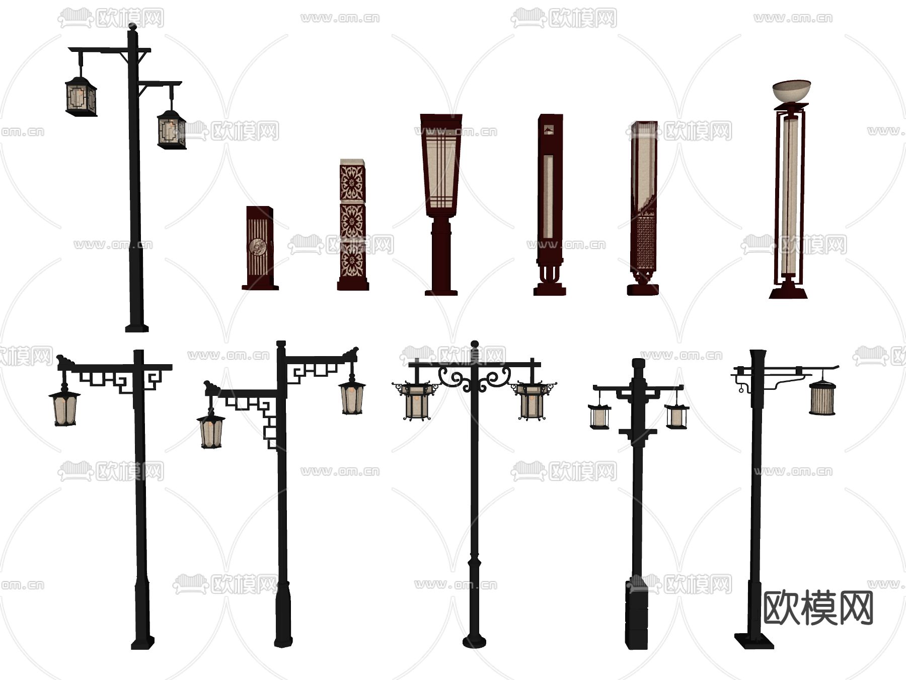 中式路灯庭院灯su模型下载（渲染图2）