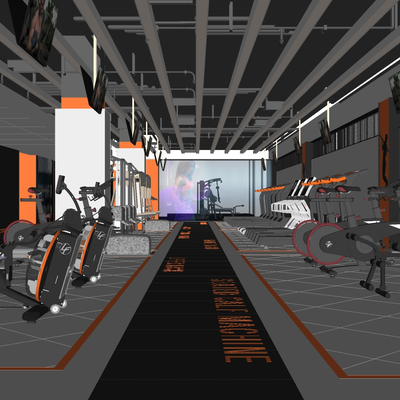  现代健身房su模型 