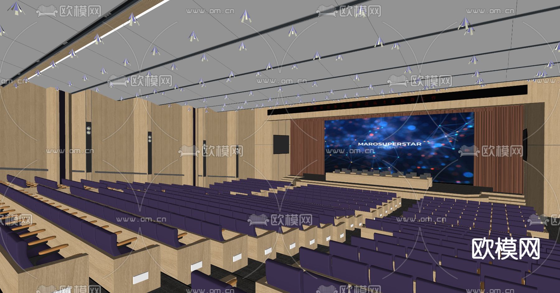 现代会议室报告厅su模型下载（渲染图2）