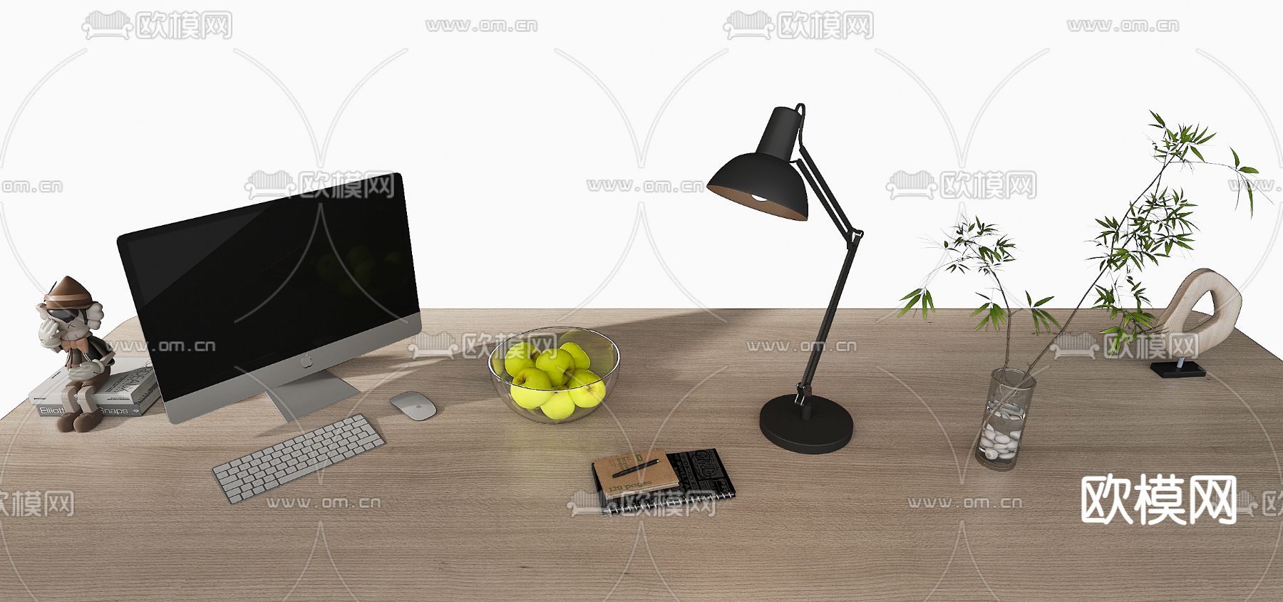 现代台灯显示屏办公用品su模型下载（渲染图1）