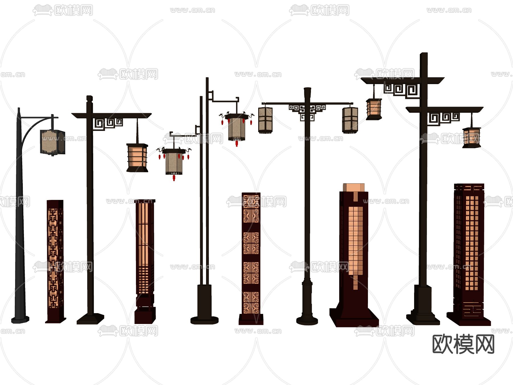 中式路灯庭院灯su模型下载（渲染图2）