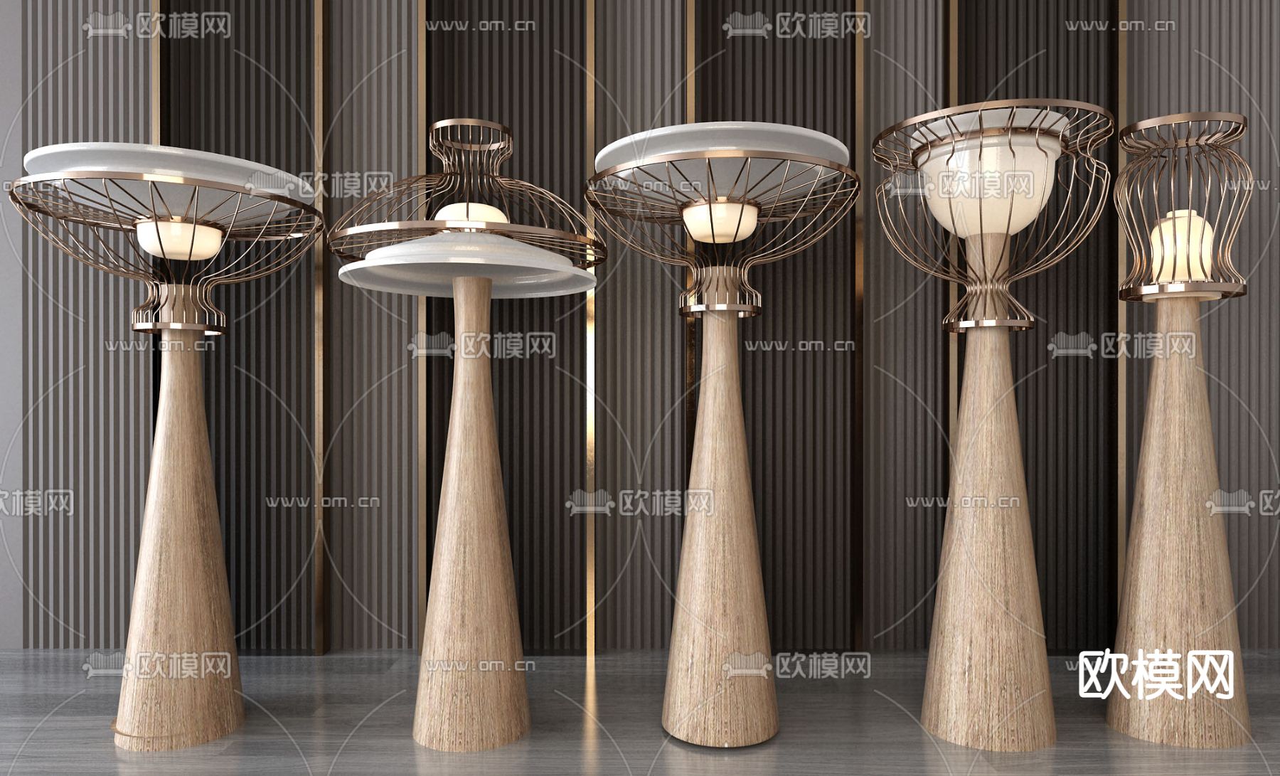 现代实木金属灯罩落地灯3d模型下载_ID12059584_3dmax免费模型-欧模网