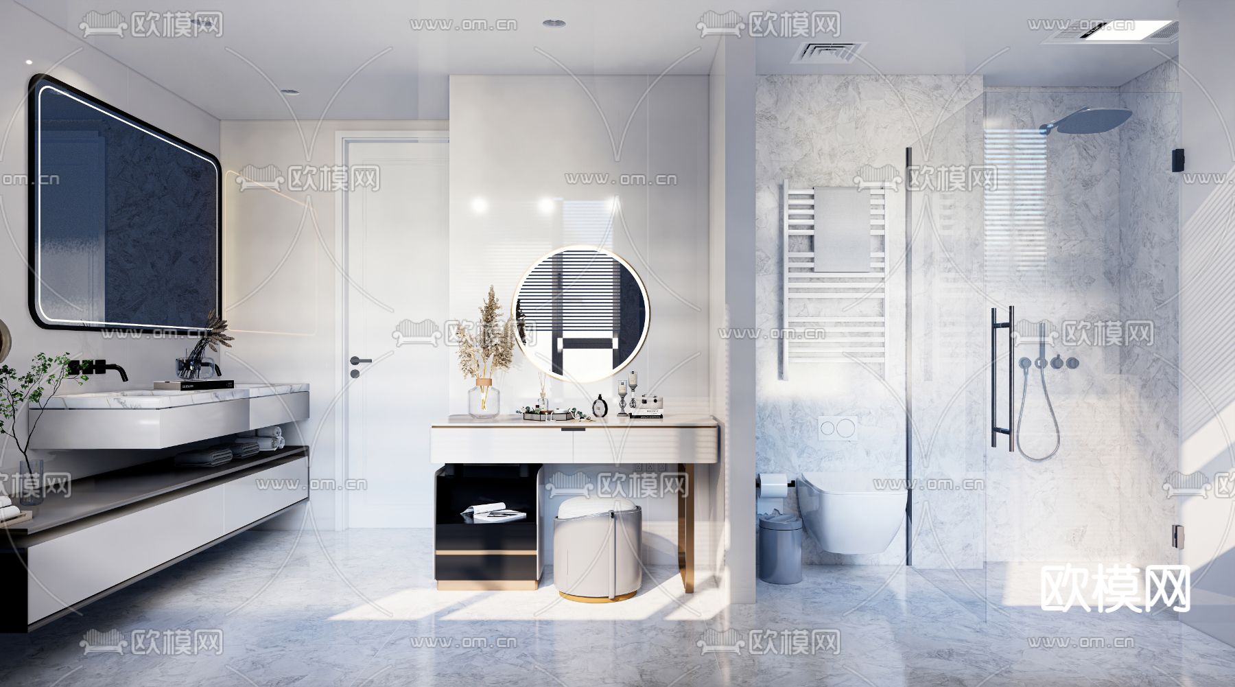 现代轻奢浴室卫生间su模型下载（渲染图1）