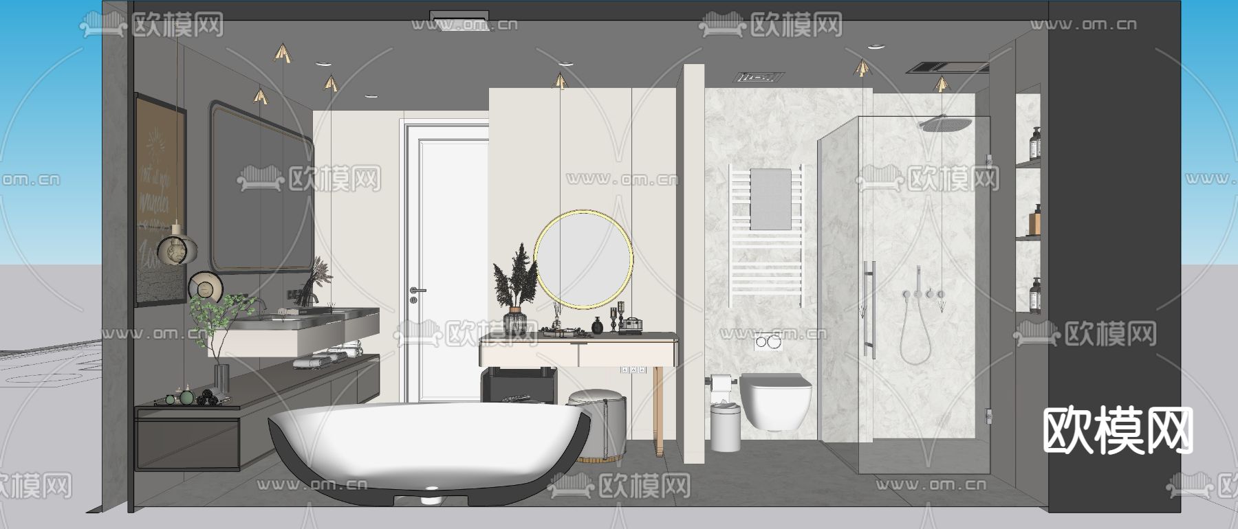 现代轻奢浴室卫生间su模型下载（渲染图3）