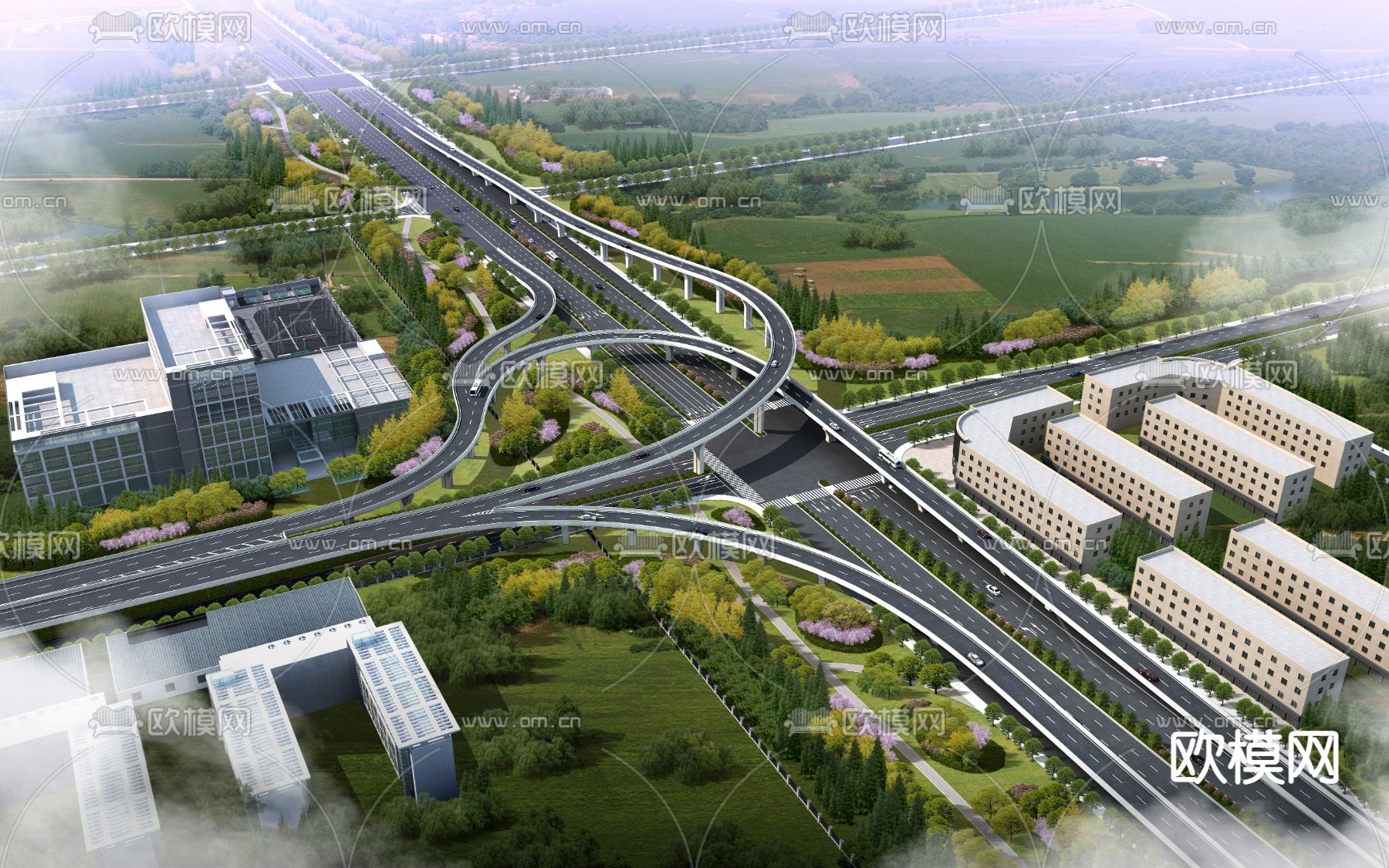 现代道路桥梁景观psd下载