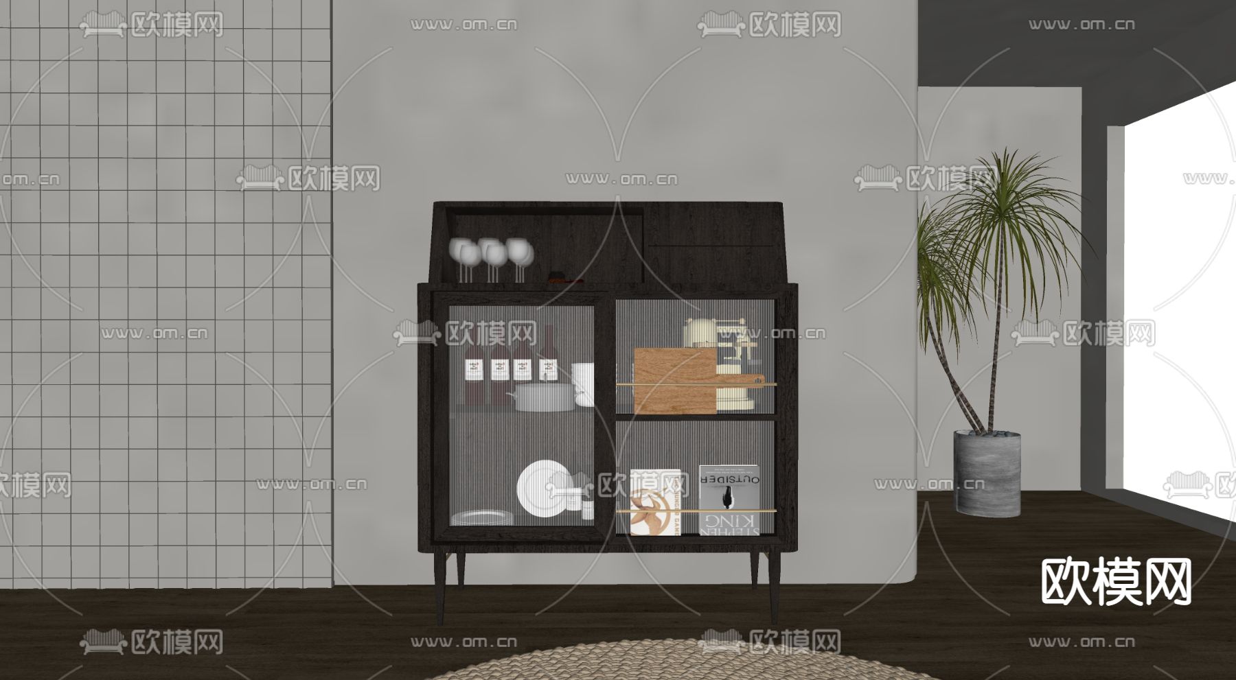 侘寂风餐边柜su模型