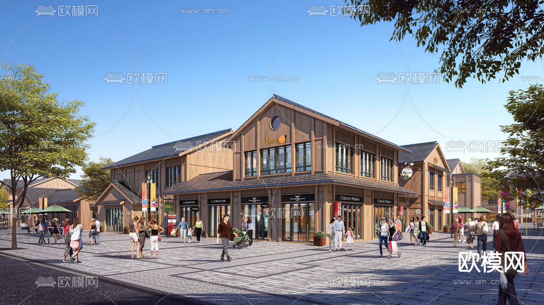 现代商业街外观景观psd下载