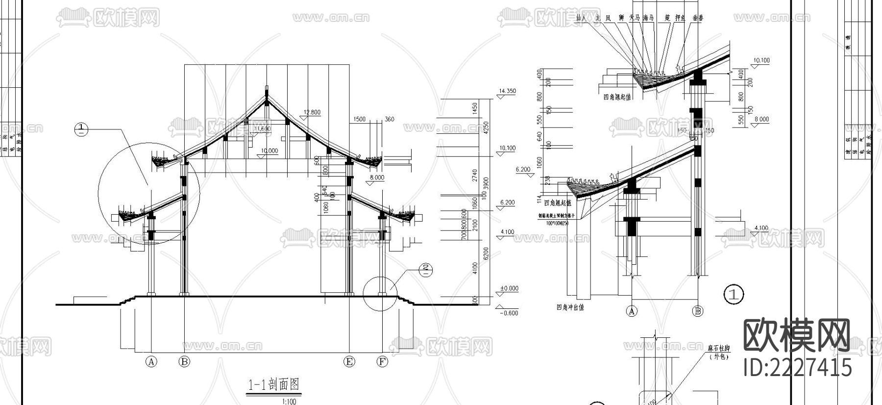 古建筑cad施工图下载（渲染图1）