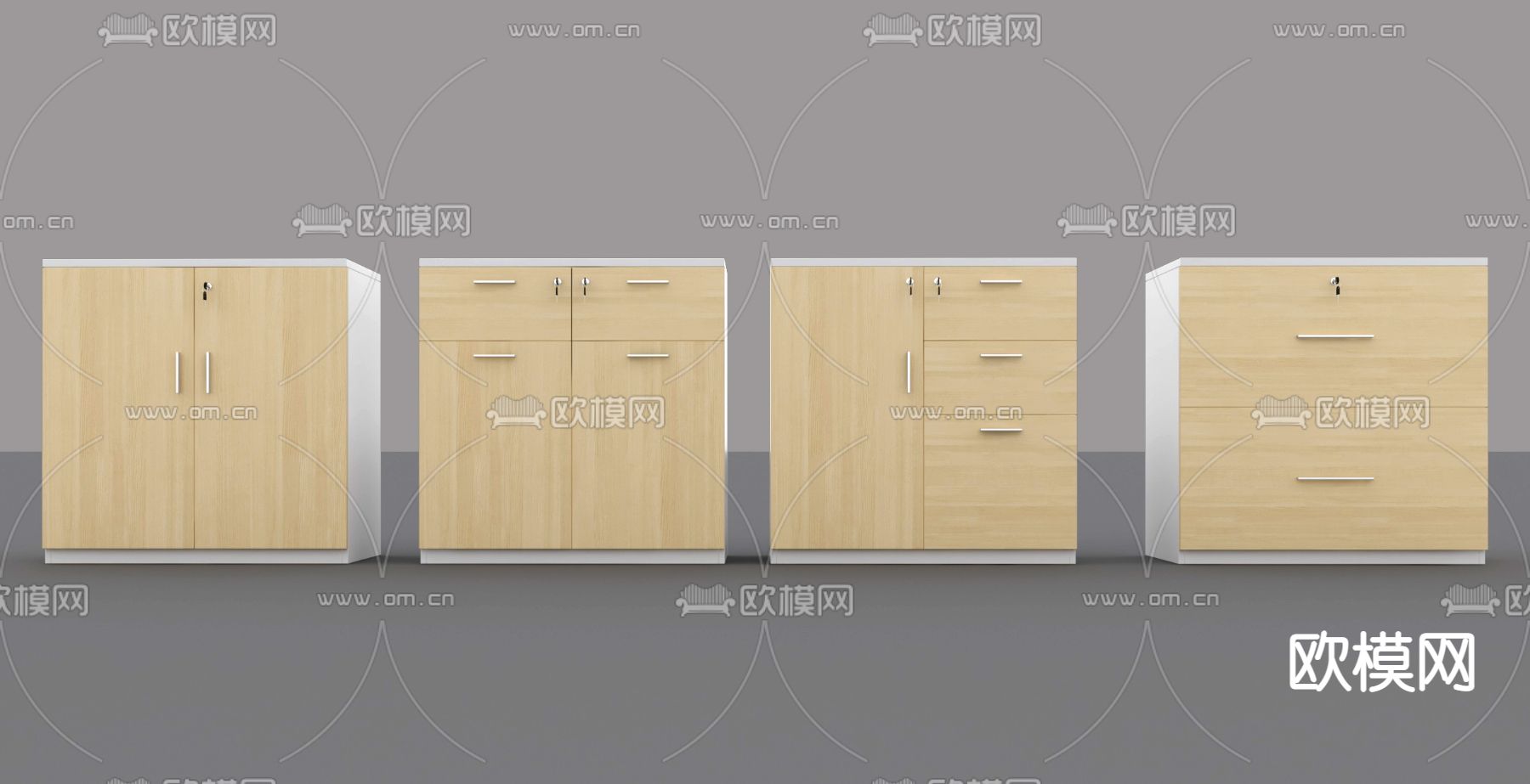 现代木制矮柜文件柜3d模型下载