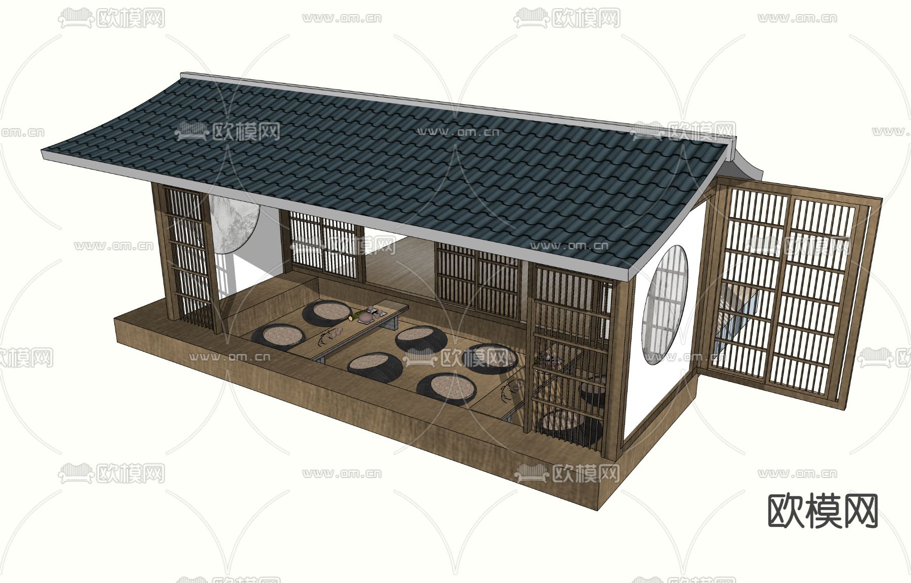 新中式品茶亭子茶艺廊架su模型下载_ID12057169_sketchup模型下载-欧模网