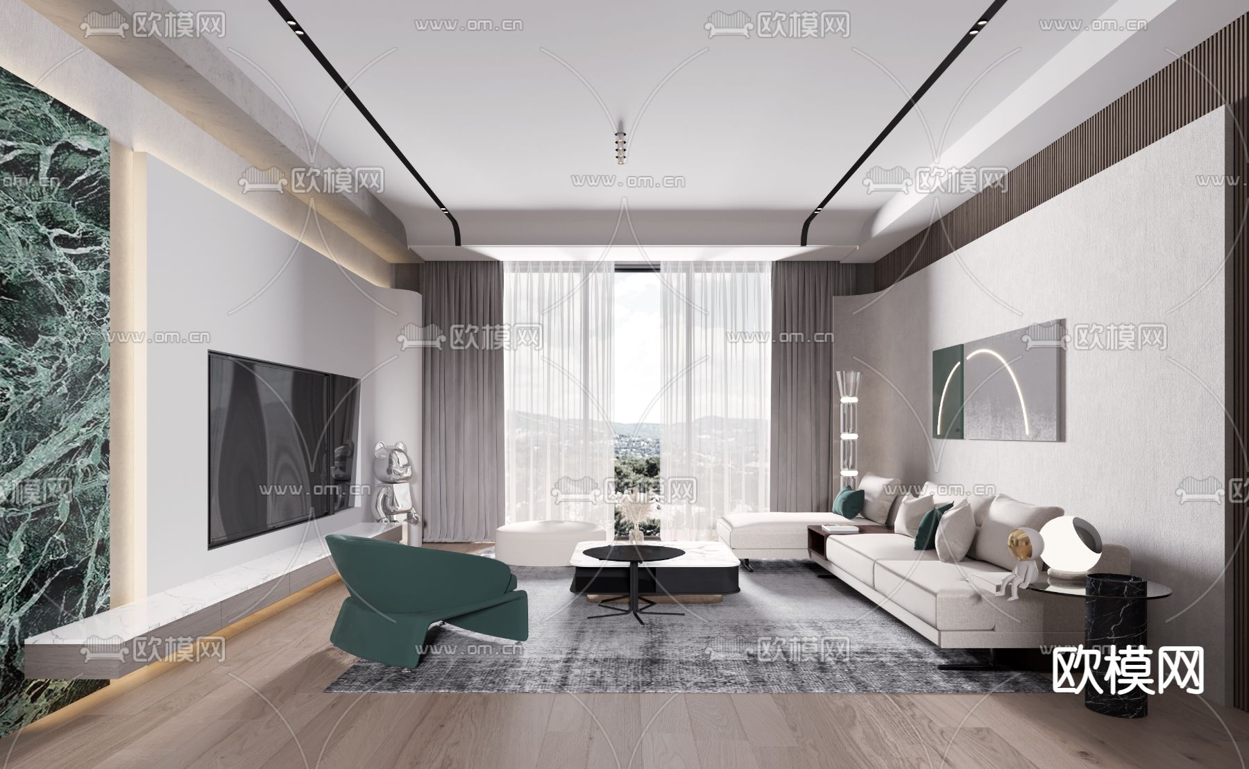现代客厅3d模型下载（渲染图1）