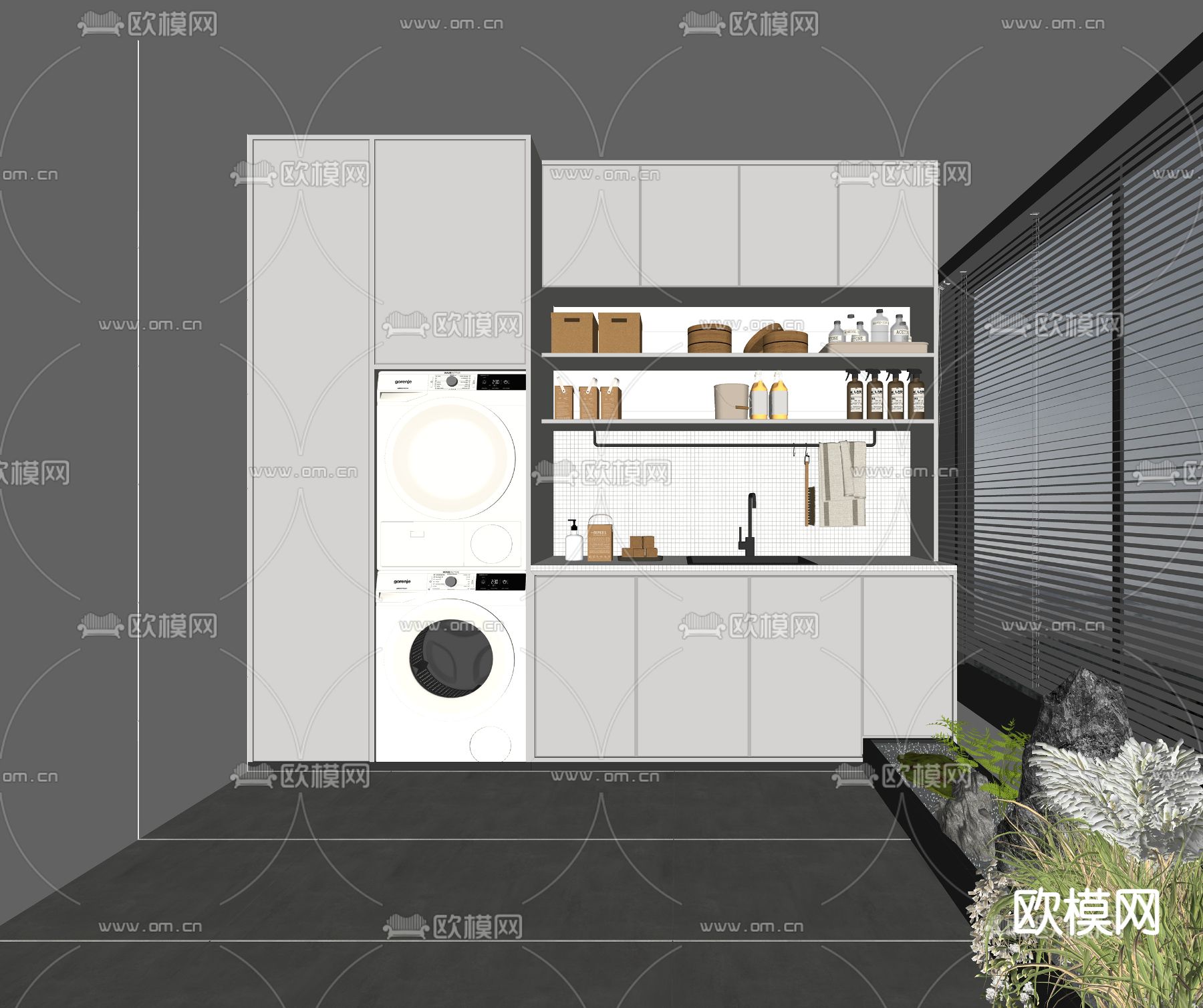 现代洗衣机柜su模型下载（渲染图2）