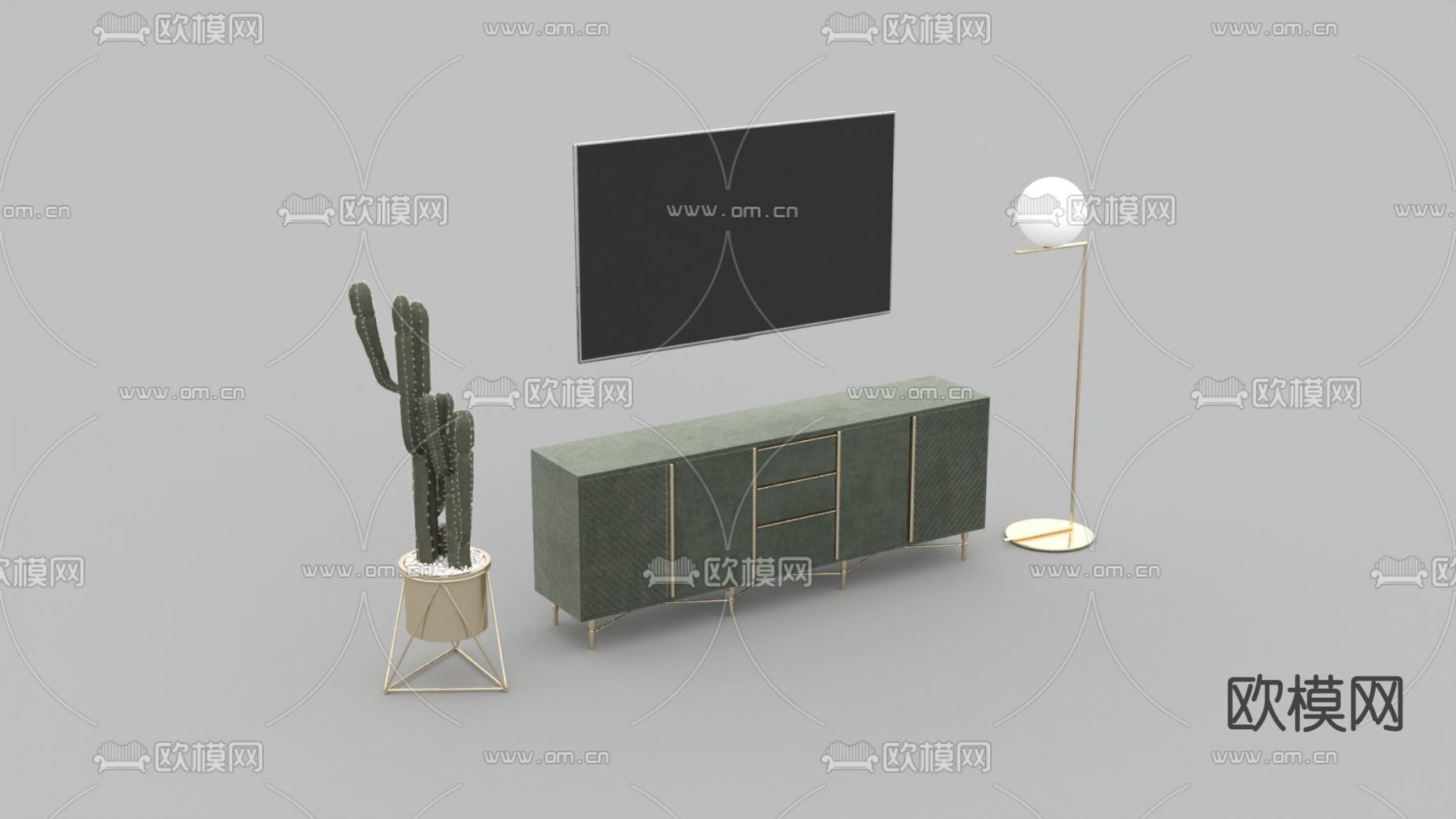现代轻奢不锈钢实木电视柜免费3d模型下载