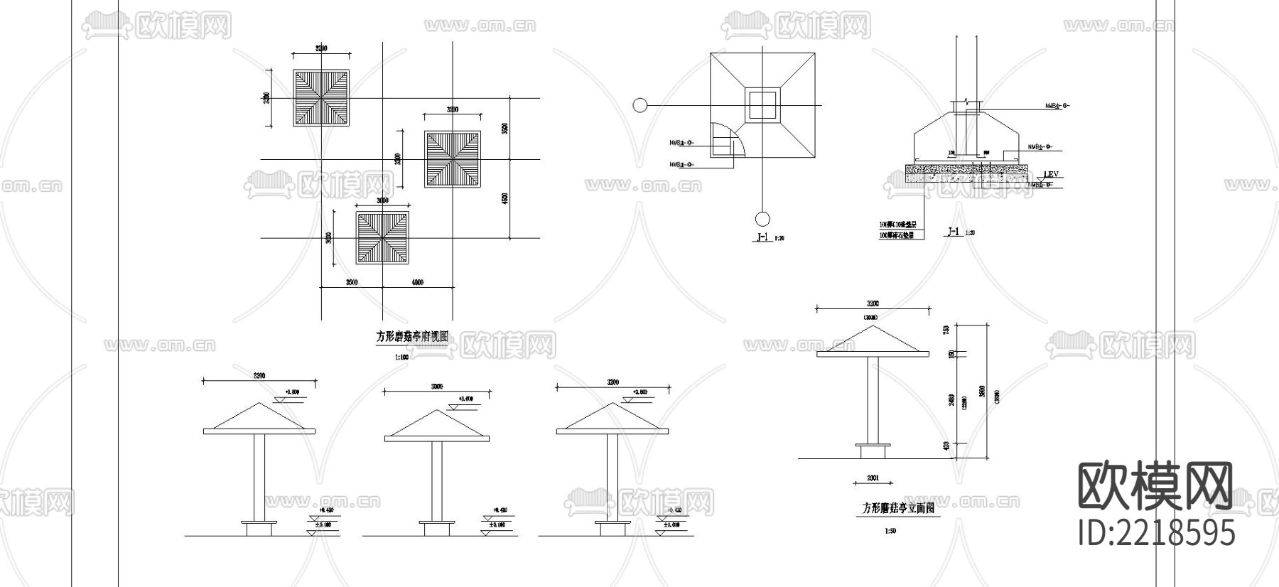 方形磨菇亭CAD节点大样下载（渲染图1）