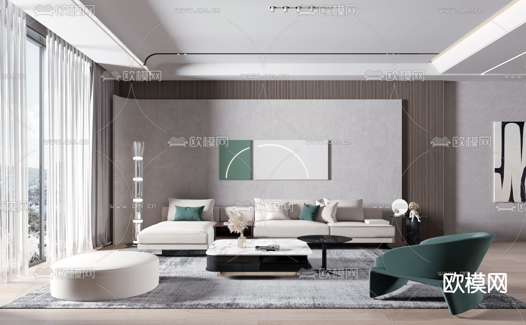 现代客厅3d模型下载（渲染图3）