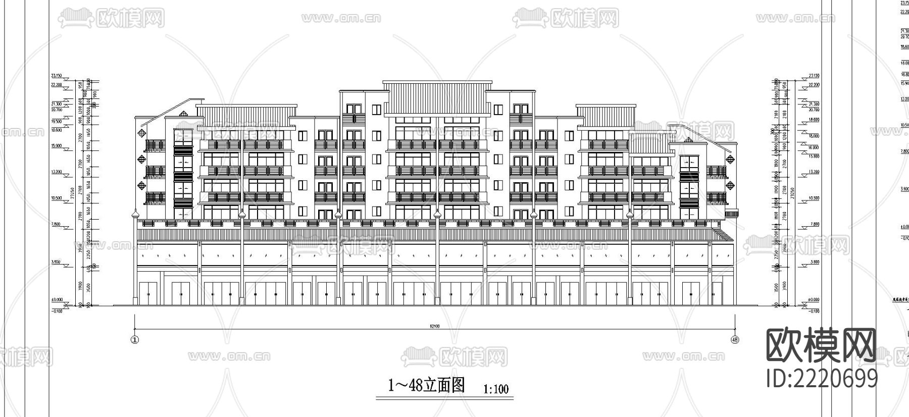 民居商住楼CAD施工图下载（渲染图3）